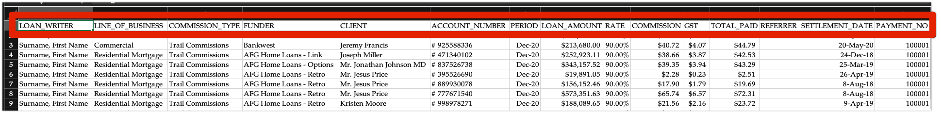 Broker Monthly Trail Report Template for AFG