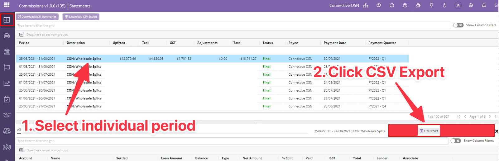 CSV Export Option for Broker Monthly Trail Report in Connective
